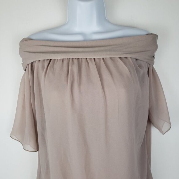 Intimissimi Off Shoulder Mini Dress Taupe Sheer Short Sleeve Tunic Size Small - Picture 4 of 6